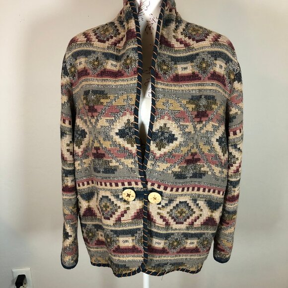 Heritage Tapestry Knit Jacket – Vintage-Inspired Artisan Weave - Picture 1 of 12